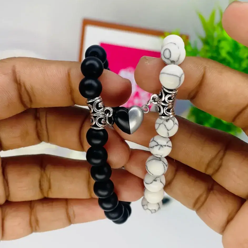 Magnetic Couple Bracelet Set with Heart Charm (2 Pcs Set) — 3