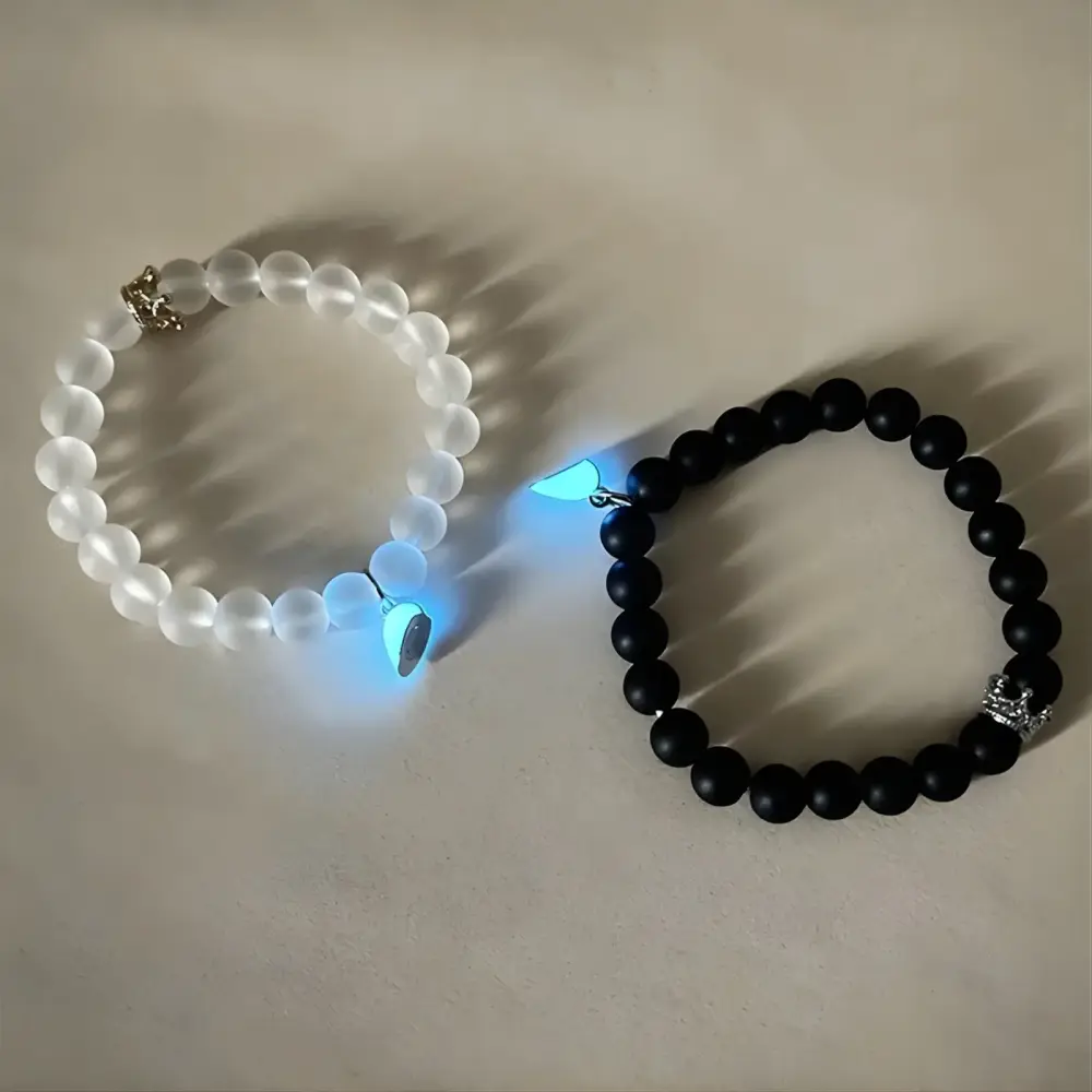 Glow in the Dark Magnetic Couple Bracelet with Crown (2 Pcs Set) — 2