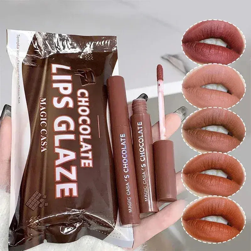 Magic Casa Chocolate Lips Glaze Matte Lipstick Set (5 Pcs)