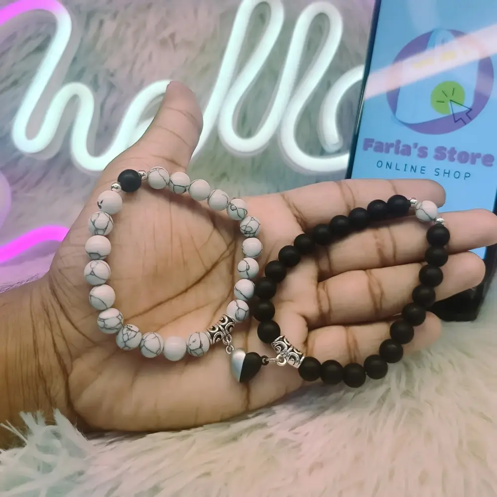 Magnetic Couple Bracelet Set with Heart Charm (2 Pcs Set)