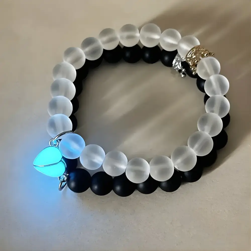 Glow in the Dark Magnetic Couple Bracelet with Crown (2 Pcs Set) — 3