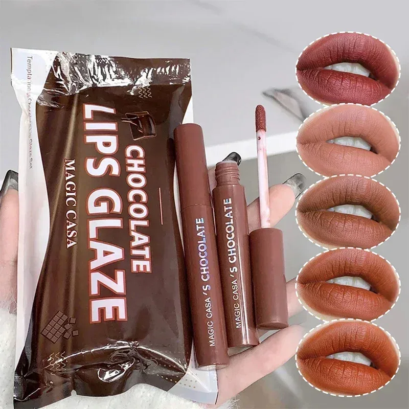Magic Casa Chocolate Lips Glaze Matte Lipstick Set (5 Pcs)