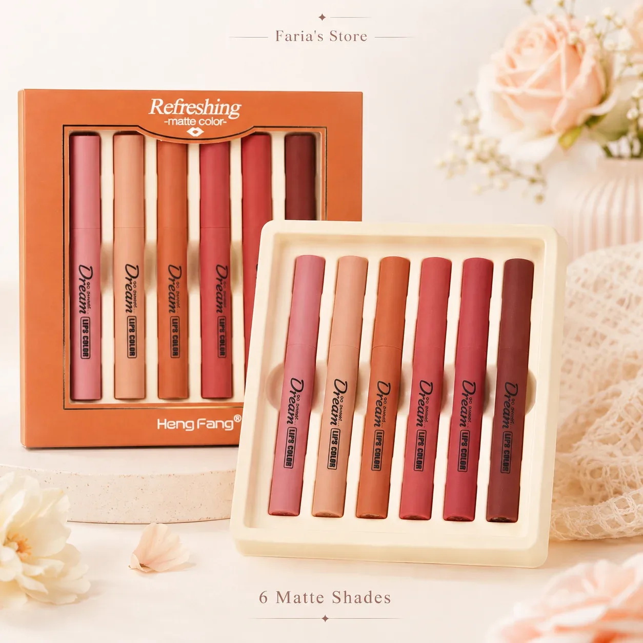 Heng Fang 6 Pcs Matte Lip Crayon Set